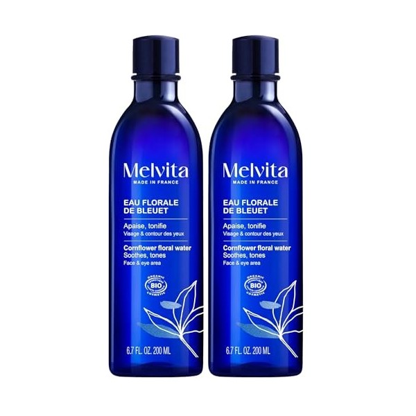 Melvita - Eau Florale de Rose Visage - Tonique Hydratant et Rafraîchissant pour Compléter le Démaquillage - Flacon Pompe 200 ...