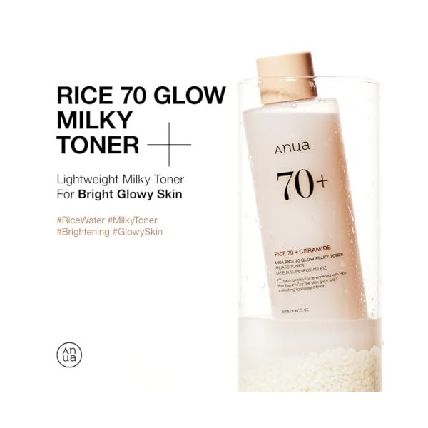 Anua Rice 70 Glow Toner – Lotion Tonique Hydratante Visage, Éclat à l’Eau de Riz, Niacinamide & Céramides, Peau Sèche & Sensi