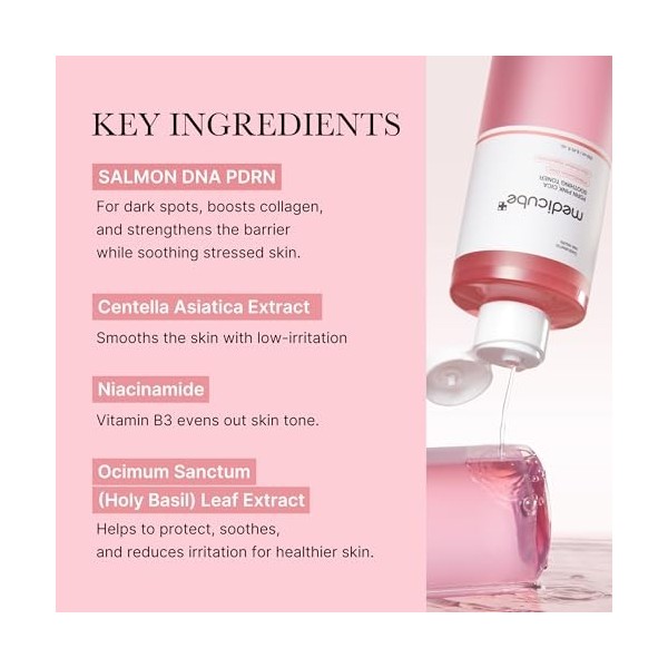 medicube El Tónico Calmante Salmon Dna Pdrn Pink Cica Es Rosado Que Estimula, Calma La Piel 250 Ml/ 8,45 Onzas Líquidas Oz