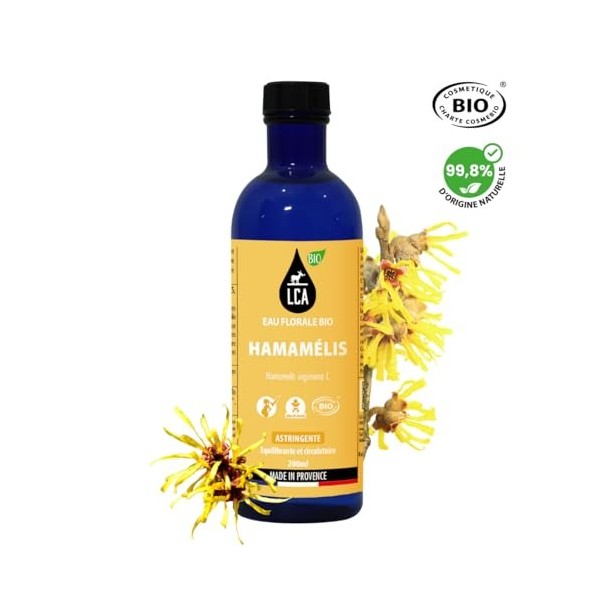 LCA Eau Florale d’Hamamélis Bio – Lotion Tonifiante & Astringente – Peaux Mixtes à Grasses – Hydrolat Cosmétique – Fabriqué e