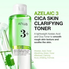 Anua Azelaic Acid 3 CICA Skin Claryfing Toner, Soothing & Clear Care, with Salicylic Acid & Azelaic Acid, Sebum & Spot Care, 