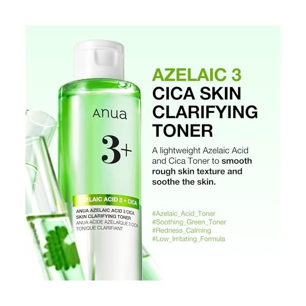 Anua Azelaic Acid 3 CICA Skin Claryfing Toner, Soothing & Clear Care, with Salicylic Acid & Azelaic Acid, Sebum & Spot Care,