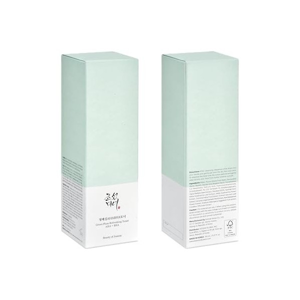Beauty of Joseon Tonique Aha Bha À La Prune Verte, Essence Rafraîchissante Pour Le Visage, Hydratant, Soin Coréen Pour La Pea