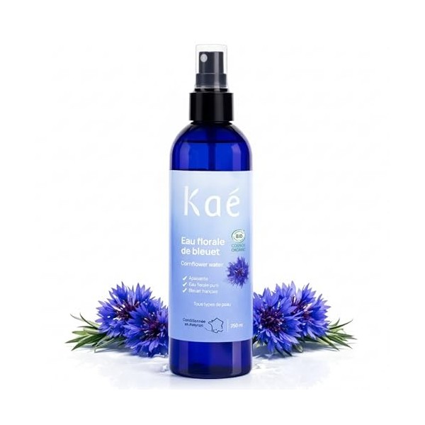 KAÉ Eau Florale de Bleuet Bio 98,8% Naturelle - Démaquillant Yeux Sensibles - Lotion Tonique Visage Apaisante - Décongestionn...