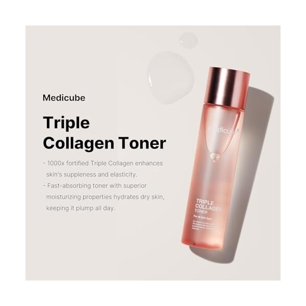 Medicube TRIPLE COLLAGEN TONER 4.0, 140 ml – Toner facial avec effet hydratant et raffermissant