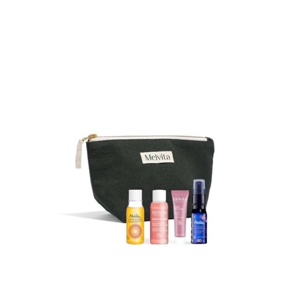 Melvita - Trousse Soins Visage Voyage - Nettoyant, Tonifiant, Hydratant pour Tous Types de Peaux - Inclut Huile Démaquillante