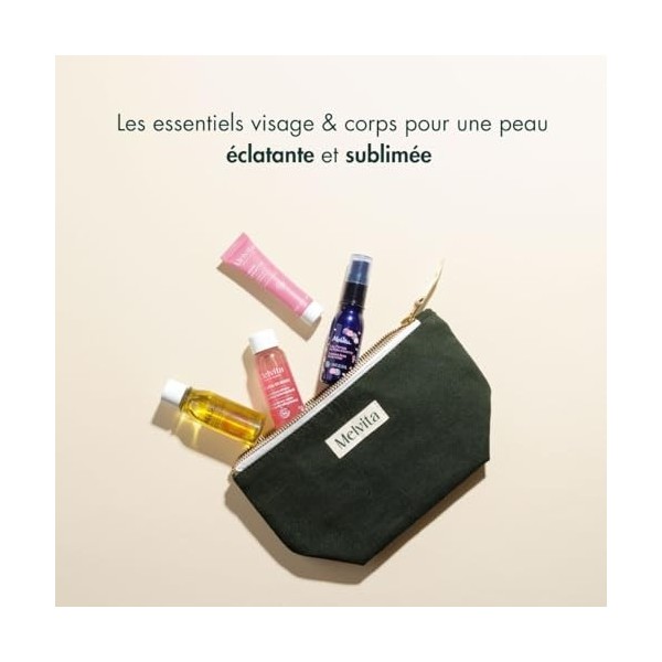 Melvita - Trousse Soins Visage Voyage - Nettoyant, Tonifiant, Hydratant pour Tous Types de Peaux - Inclut Huile Démaquillante
