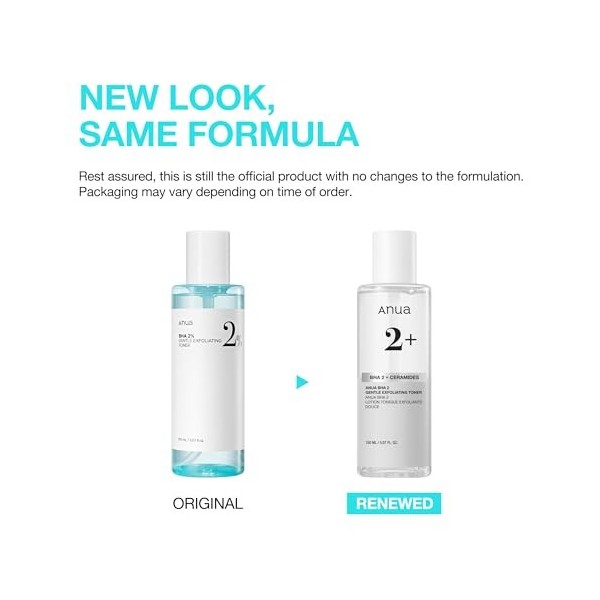 ANUA Tonique exfoliant doux BHA 2%, exfoliant doux pour le visage, acide salicylique pour les pores et le sébum, extrait dar