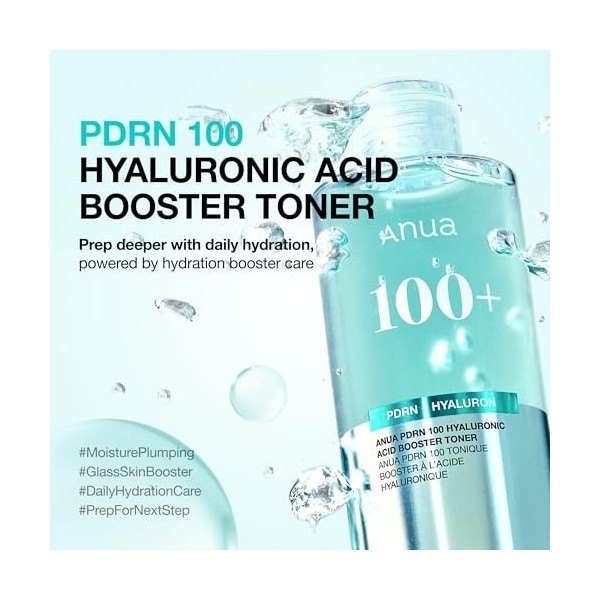 Anua PDRN 100 Toner booster à lacide hyaluronique, pour peau sèche et sensible, ADN Salmon avec effet plumping hydratant, Gl