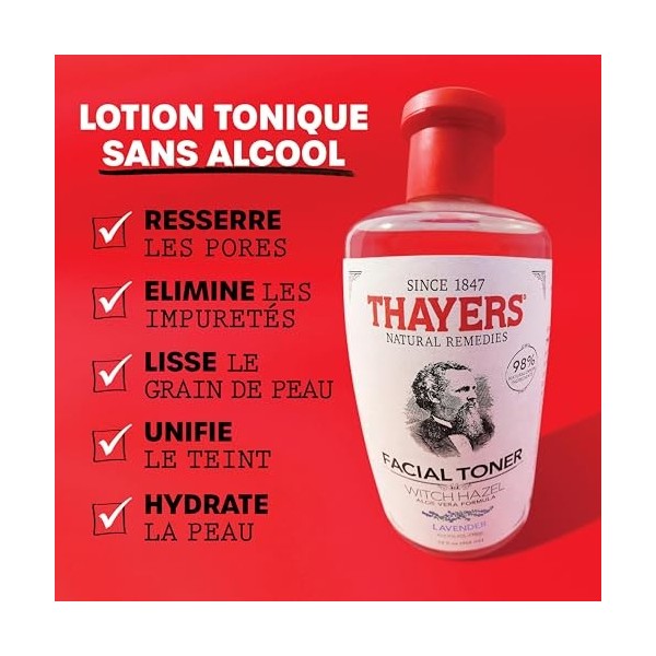 Thayers Lotion tonique douce - Lavande, Hamamélis & Aloe vera bio - hydratation & pores resserrés - sans cruauté animale - sa...