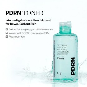 VT COSMETICS PDRN Toner hydratant pour le visage avec 50 000 ppm PDRN végétalien, ginseng sauvage coréen, niacinamide et pant