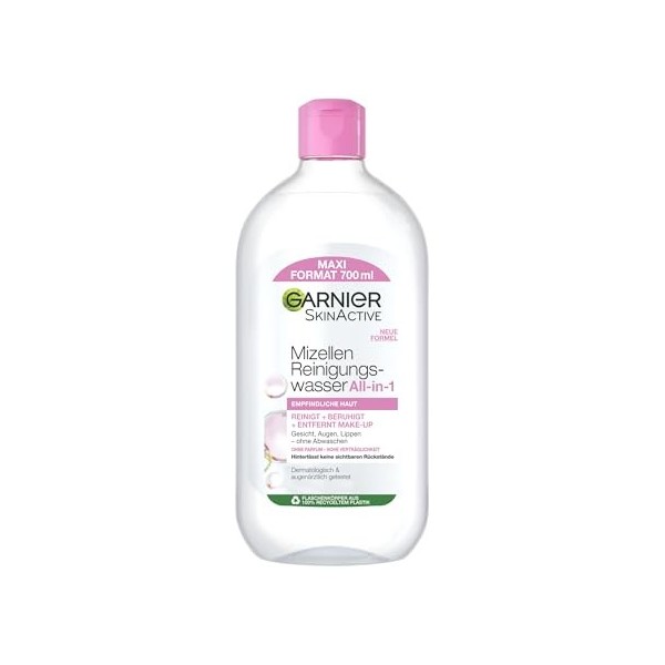 Garnier SkinActive - Eau micellaire nettoyante pour un nettoyage en douceur et un démaquillage en douceur - Lotion apaisante ...