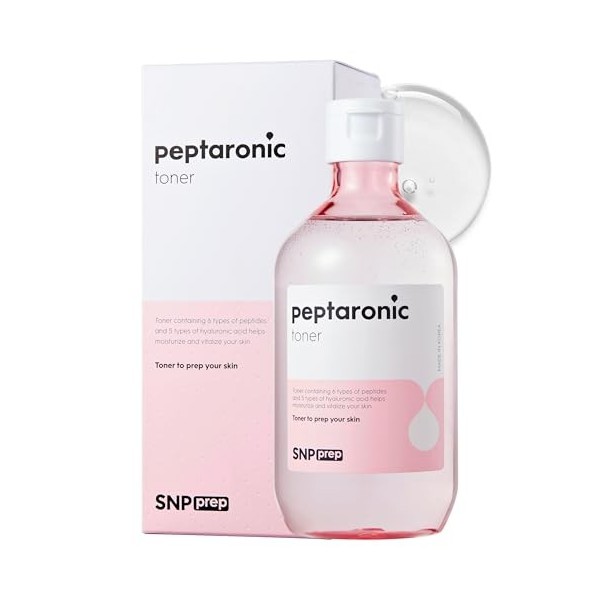 SNP Prep Peptaronic Toner - Tonique facial coréen avec 6 peptides et 5 types dacide hyaluronique – Hydratation anti-âge pour