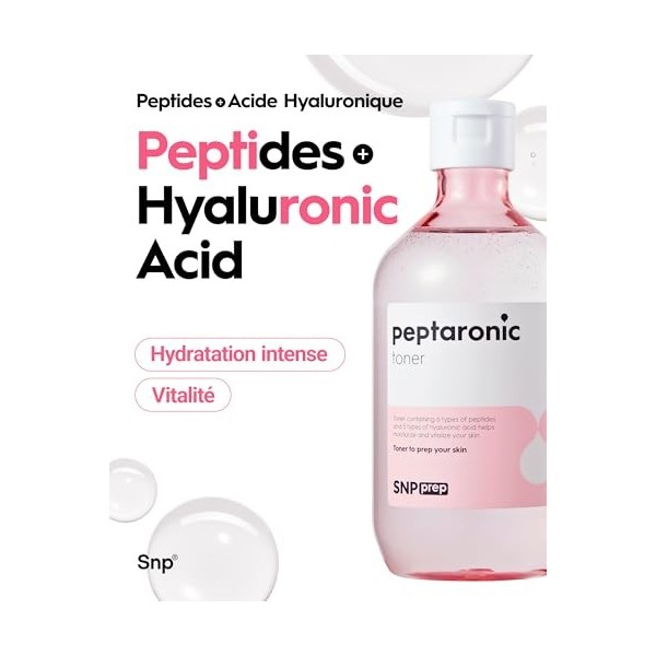SNP Prep Peptaronic Toner - Tonique facial coréen avec 6 peptides et 5 types dacide hyaluronique – Hydratation anti-âge pour