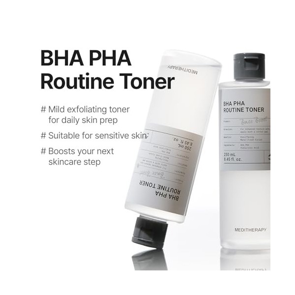 MEDITHERAPY Lotion Tonique Bha Pha Routine, Exfoliation Douce Quotidienne Avec 2% De Pha Et 0,49% De Bha, 250 Ml 1 Flacon T