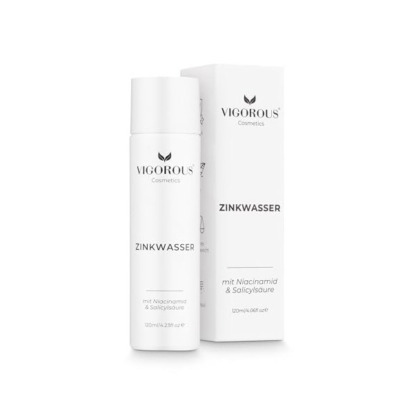 VIGOROUS Tonique pour le visage au zinc 120 ml - Anti-boutons - Pour homme et femme - Acide salicylique et niacinamide - Nett