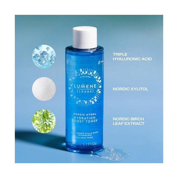 LUMENE Nordic Hydra [Lähde] Lotion Tonique Hydratation Intense – Toner Visage Hydratant avec Acide Hyaluronique et Bouleau No
