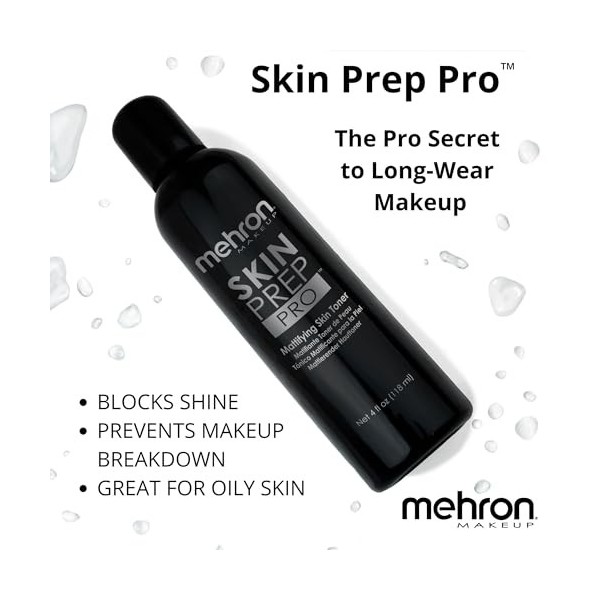 Mehron Make-up Skin Prep Pro | Tonique matifiant pour la peau | Base de pré-maquillage longue tenue