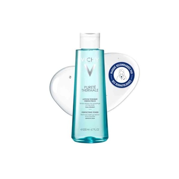 Vichy, Pureté Thermale, Lotion Tonique Perfectrice, Élimine les Résidus de Maquillage et dImpuretés, Adaptée aux Peaux Sensi