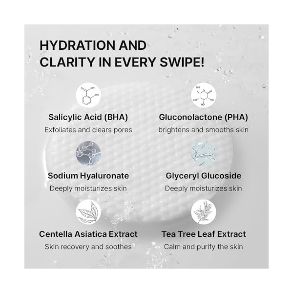 Tampons toniques exfoliants BHA et PHA, hydratation profonde, minimisation des pores Centella asiatica, théier, essence volum