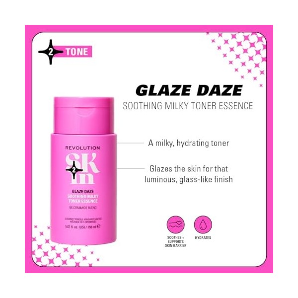 Revolution SKin, Glaze Daze Soothing Milky Toner Essence, Tonico Lenitivo e Idratante con Ceramide, Vegano e Cruelty-Free, 15...