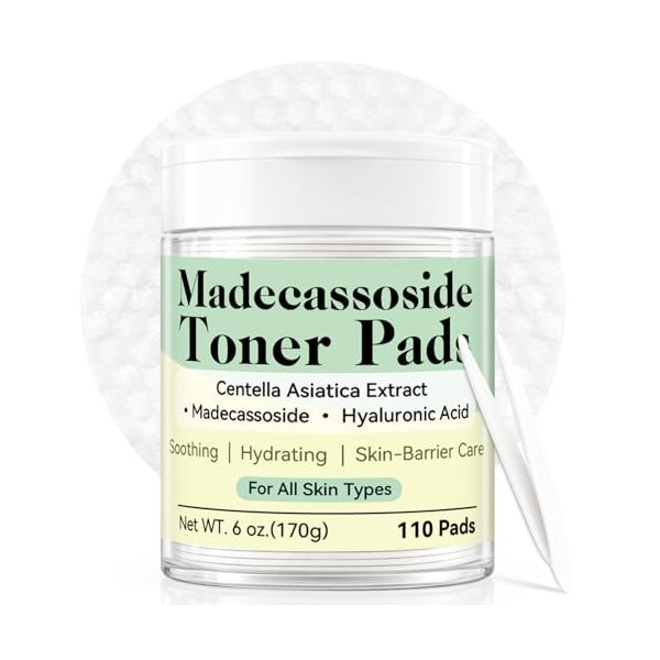 Toner Pad à la centella asiatica, Toner Visage, Exfoliation Douce, Soin Apaisant pour Peau Rouge, Hydratation et Pores, Tampo