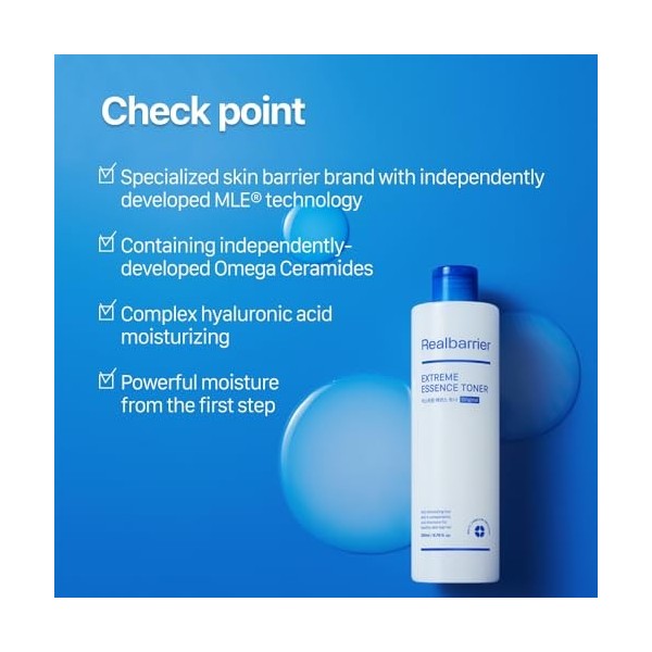 Real Barrier Extreme Essence Toner Acide Hyaluronique Panthénol Ceramide Crème hydratante pour le visage sensible 6,76 Fl Oz 