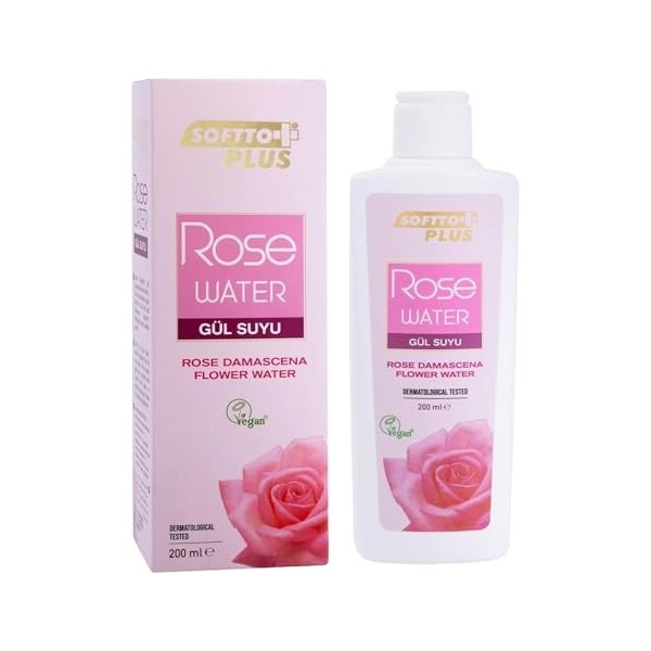 Softto+Plus Eau de rose 200 ml – Tonique naturel à base de roses dIsparta, apaisant et hydratant, idéal pour les peaux sensi