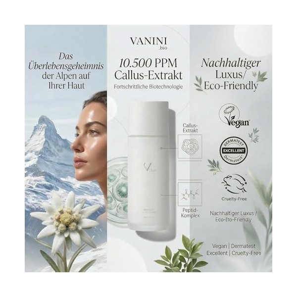 VANINI Toner Visage Coréen & Essence Edelweiss, 2-en-1, avec 1,05% Extrait d’Edelweiss Technologie Cellules Souches Dermat