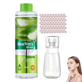 Lotion visage à laloe vera 500 ml, hydratante, apaisante et réparatrice, avec vaporisateur de 60 ml + 50 masques de compress