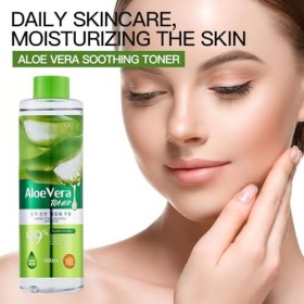 Lotion visage à laloe vera 500 ml, hydratante, apaisante et réparatrice, avec vaporisateur de 60 ml + 50 masques de compress