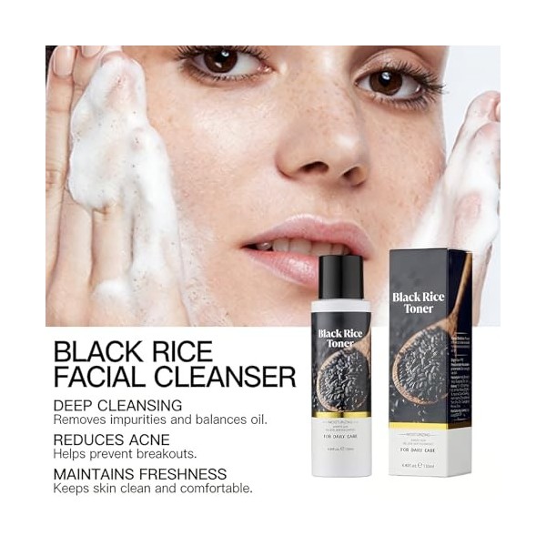 Tonique Éclat au Riz Noir, Hydratation Profonde et Apaisement Intense pour Visage, Équilibre Hydrolipidique et Réduction des