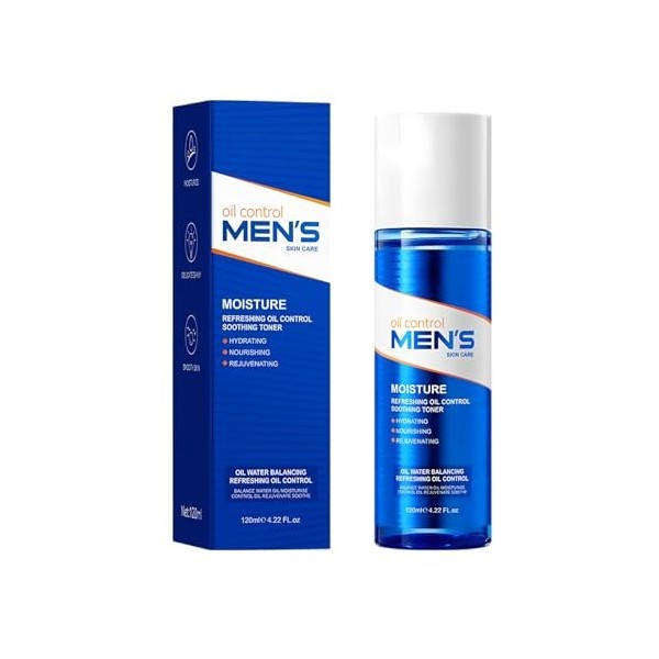 Tonique Homme Rafraîchissant et Matifiant 120ml, Contrôle Sébum et Apaise la Peau, Hydratation Légère, Pour un Teint Frais, C