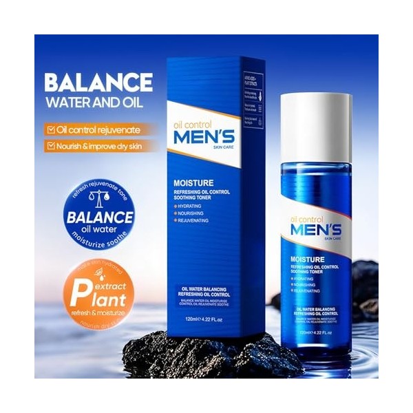 Tonique Homme Rafraîchissant et Matifiant 120ml, Contrôle Sébum et Apaise la Peau, Hydratation Légère, Pour un Teint Frais, C