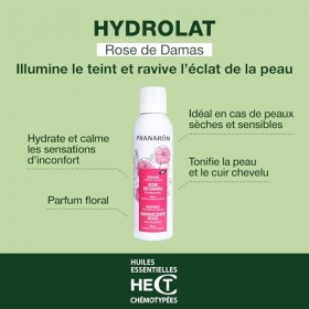 PRANARÔM - Eau Florale de Rose de Damas BIO – Tonifiant, Ravive léclat de la peau - Hydrolat 100% Pur et Naturel - 150 ML L L...