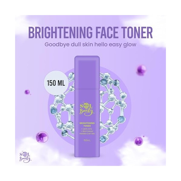 Sol Beauty Lotion tonique éclaircissante Lotion tonique hydratante quotidienne pour le visage, essence éclaircissante, exfoli