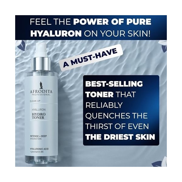 Afrodita Professional Hyaluron Hydro Toner tonique pour le visage 190 ml avec acide hyaluronique et provitamine B5 sans alcoo