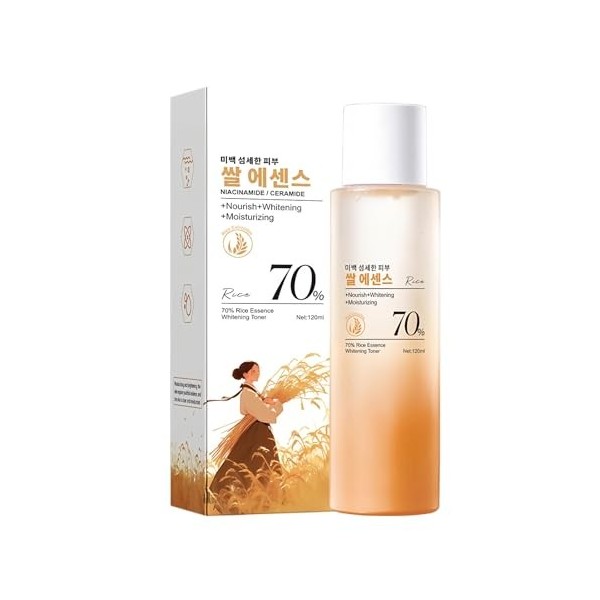 Toner Éclaircissant à Lextrait de Riz 70%, Lotion Hydratante et Nourrissante pour le Visage, Estompe les Taches Sombres et U