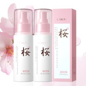 LAIKOU Sakura Toner Hydratant Apaisant, 2 x 100ml Tonic Visage, Hydratant, Apaisant et Éclaircissant – Lotion Tonique pour Pe