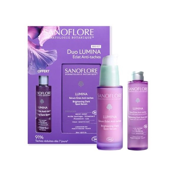 Sanoflore Duo LUMINA Éclat Anti‑Taches – Sérum Visage 30ml + Lotion Aqua 50ml – Anti-Taches Brunes & Acné – Bio & Vegan – Réd...