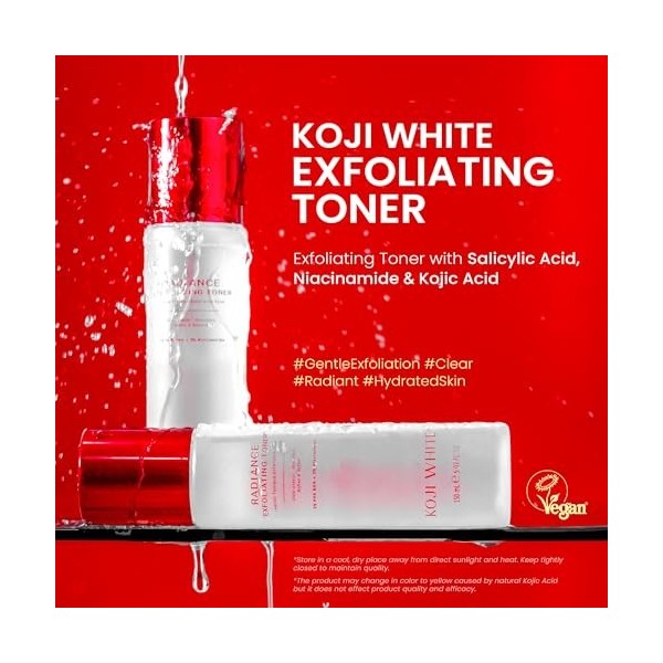 Koji White Exfoliating Toner for Face with 5% PHA BHA Toner, 2% Niacinamide, Kojic Acid & Hyaluronic Acid | Hydrating & Sooth