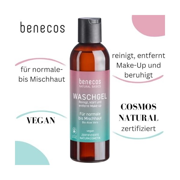 benecos Natural Basics Gel nettoyant bio à laloe vera 200 ml Végétalien testé dermatologiquement