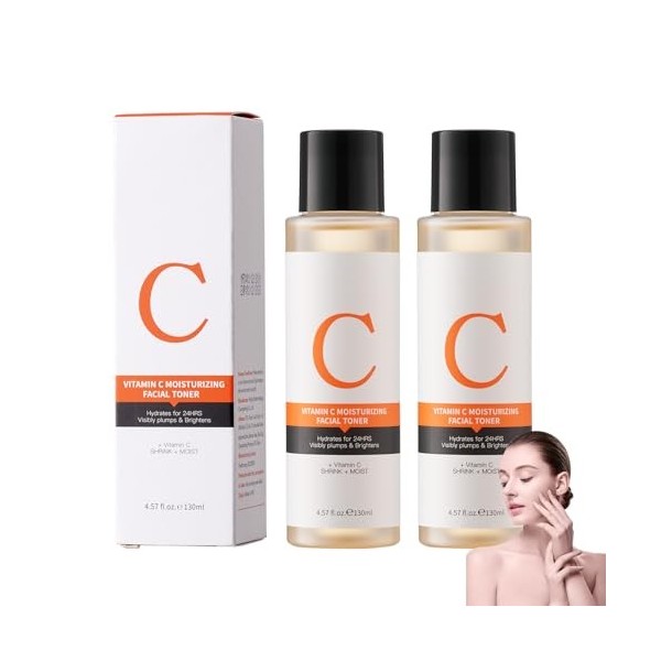 Toners hydratants à la vitamine C pour le visage - 2 x 130 ml - Éclaircissant et anti-âge - Avec vitamine C pour une peau fra