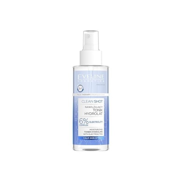 Eveline Cosmetics Tonique-hydrolat hydratant Clean Shot - Soin Visage Professionnel avec hydrolat de fleur doranger