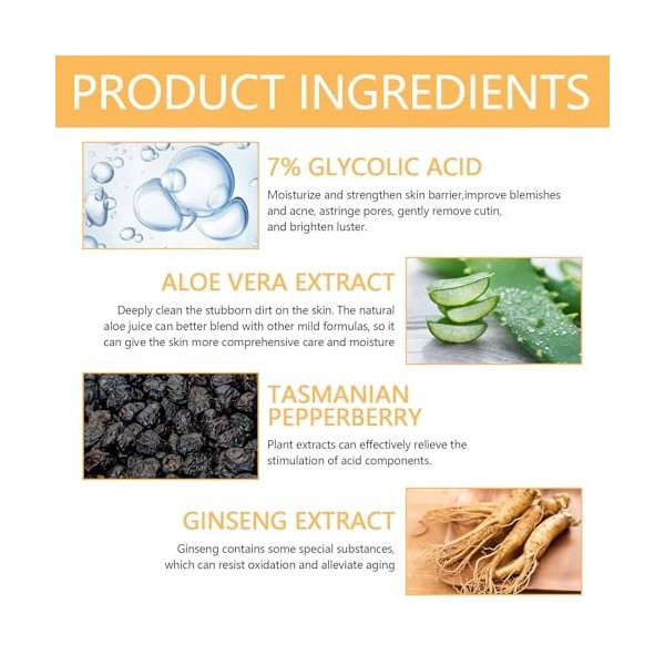 Acide Glycolique 7% Toning Solution, 100ML Glycolic Acid 7% Toning Resurfacing Solution, Glycolic Acid Toning Resurfacing Sol