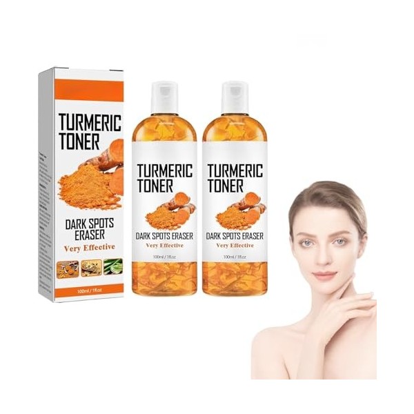 Tkekruh Toner Turmeric 2PC Turmeric Toner au Curcuma 100ml Tonique Exfoliant pour le Visage Turmeric Dark Spot Corrector Seru