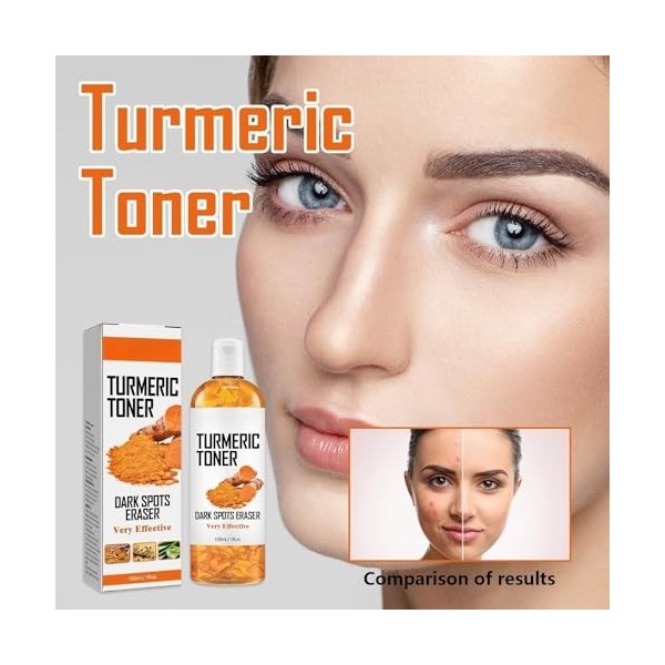 Tkekruh Toner Turmeric 2PC Turmeric Toner au Curcuma 100ml Tonique Exfoliant pour le Visage Turmeric Dark Spot Corrector Seru