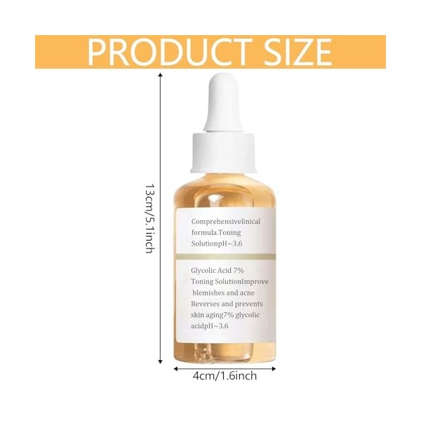 KIKVTER Acide Glycolique, Acide Glycolique 7% Toning Solution, Glycolic Acid Lotion Tonique Visage, Convient à Tous les Types