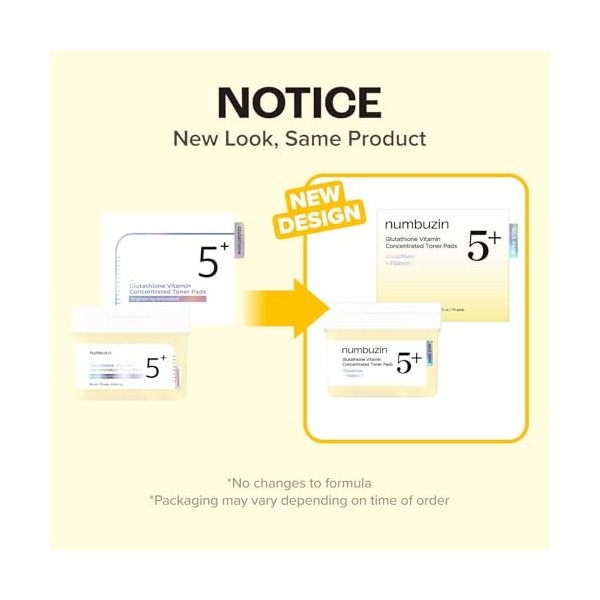 Numbuzin N°5 Toner Pads | Vitamine-Niacinamide Concentrée | Double Face | Glutathion, PHA | Exfoliation, Anti-tache, Teint Lu