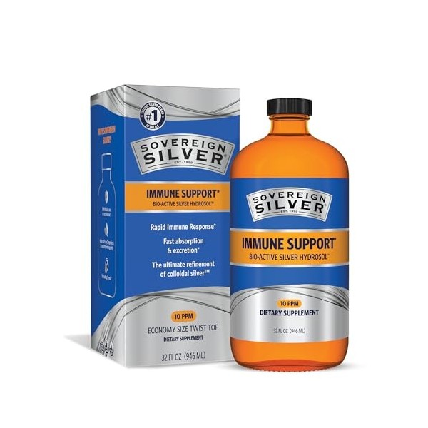 Sovereign Silver - Eau ionique - 99,99 % pure - Seulement 2 ingrédients - Sans composés dargent ajoutés - Facilement absorbé